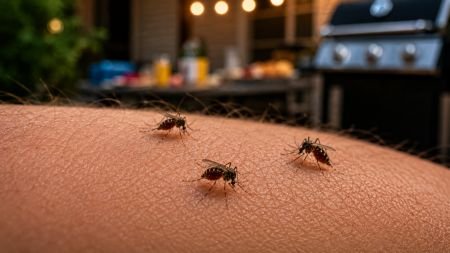 Real mosquito bites on skin during a backyard gathering in Queens
